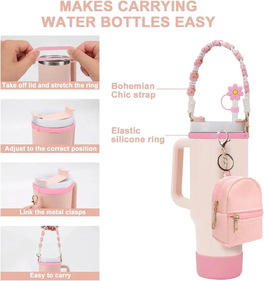 Bottly Starter Kit – 9PCS Bottle Accessories Set | Strap, Coin Purse, Silicone Boot & Straw Cover for 30–40 oz Bottles