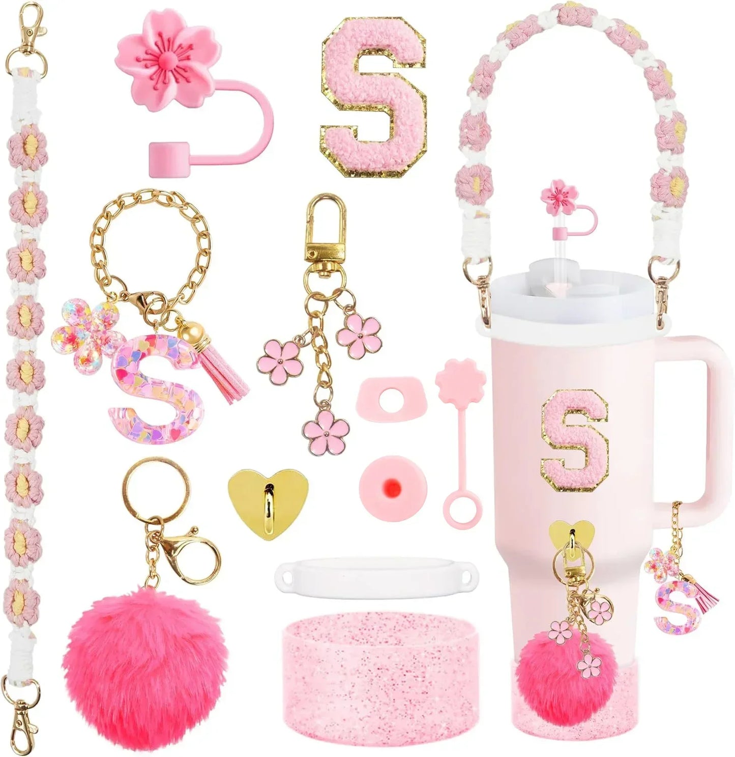 Bottly 12PCS Bottle Accessories Set | Silicone Boot, Handle Strap, Straw Topper & Personalized Sticker