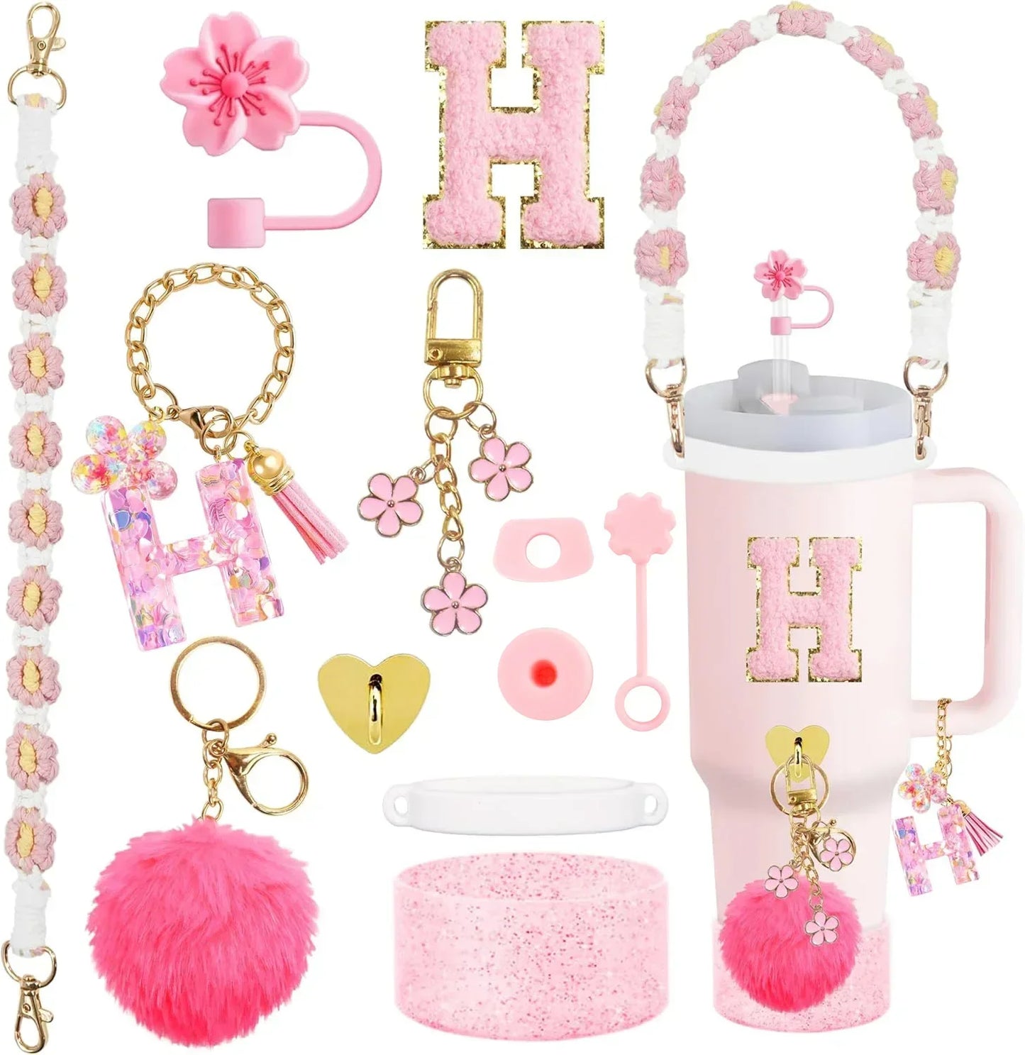 Bottly 12PCS Bottle Accessories Set | Silicone Boot, Handle Strap, Straw Topper & Personalized Sticker