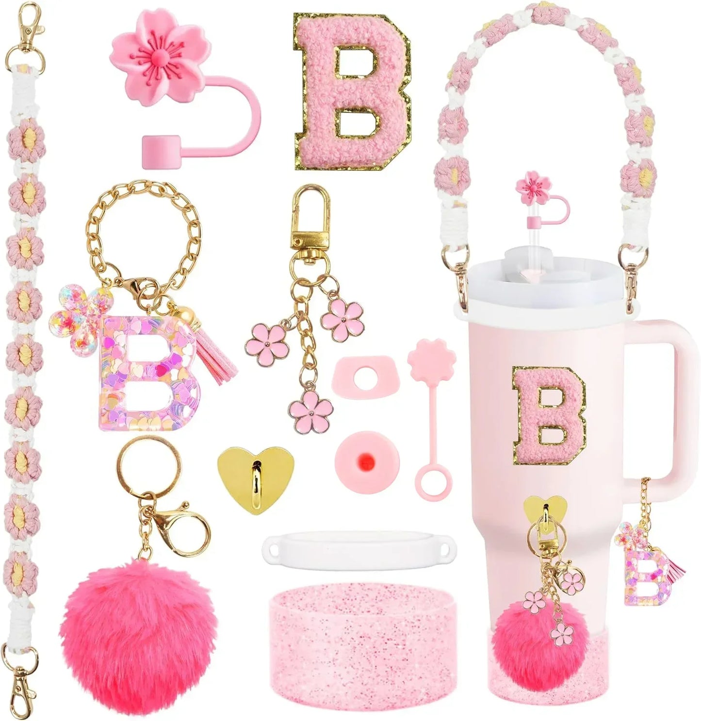 Bottly 12PCS Bottle Accessories Set | Silicone Boot, Handle Strap, Straw Topper & Personalized Sticker