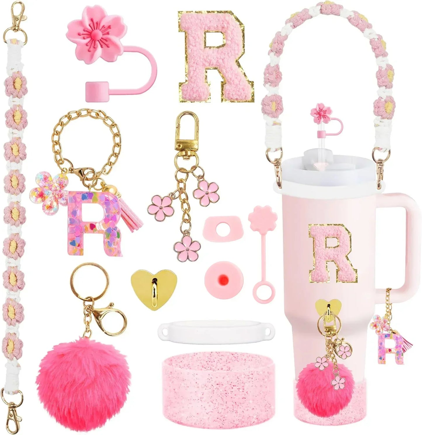 Bottly 12PCS Bottle Accessories Set | Silicone Boot, Handle Strap, Straw Topper & Personalized Sticker