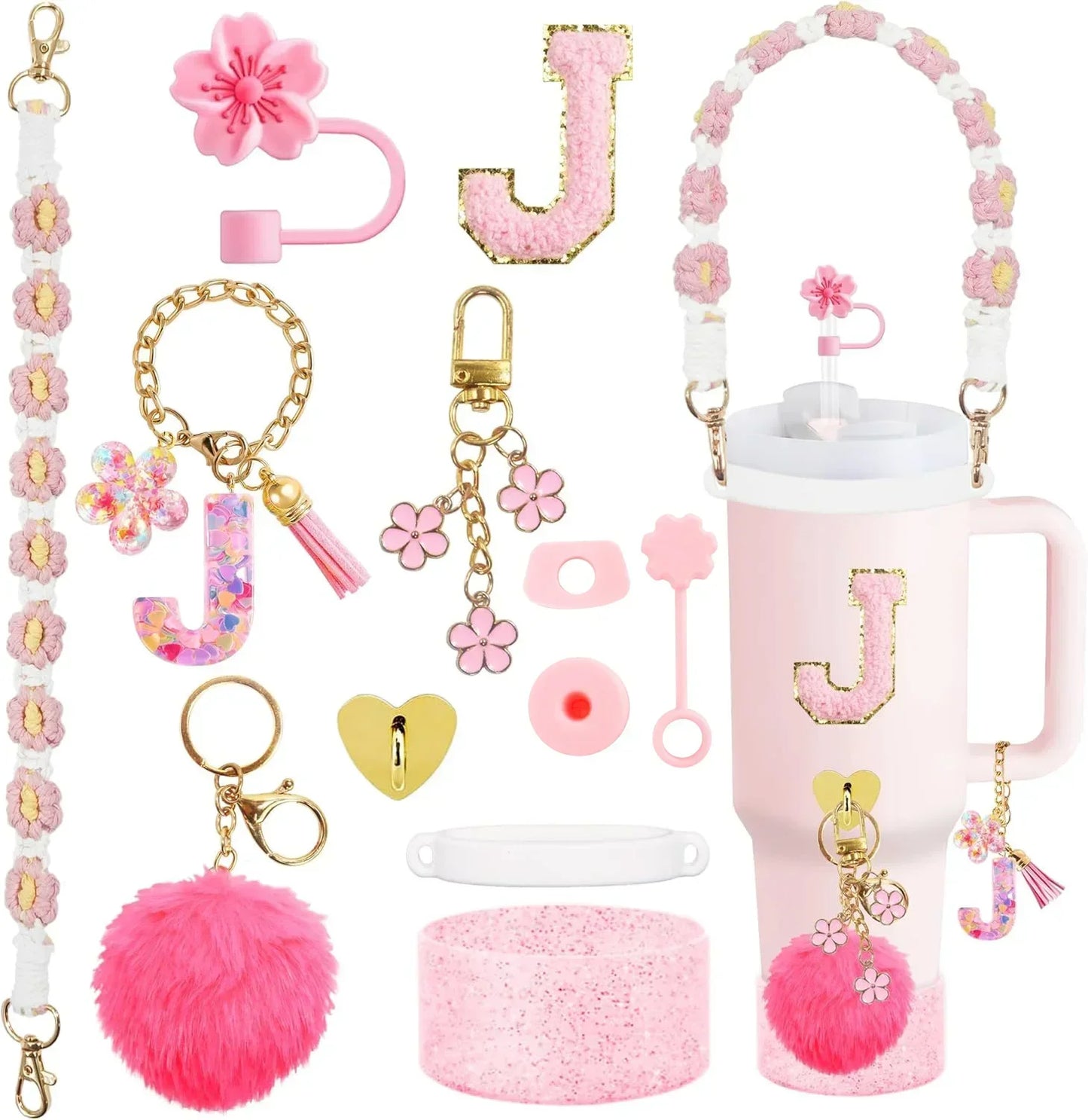 Bottly 12PCS Bottle Accessories Set | Silicone Boot, Handle Strap, Straw Topper & Personalized Sticker