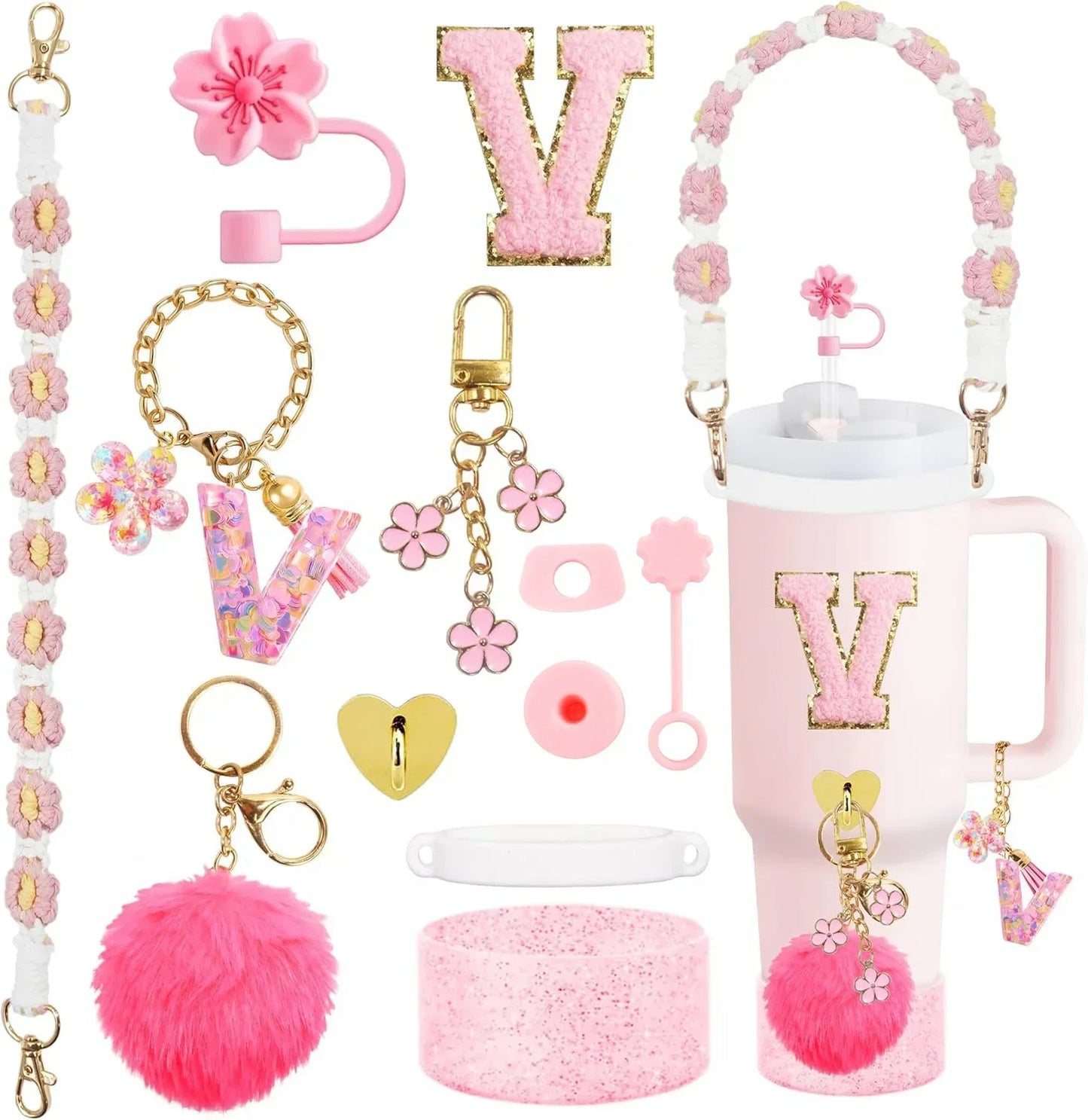 Bottly 12PCS Bottle Accessories Set | Silicone Boot, Handle Strap, Straw Topper & Personalized Sticker