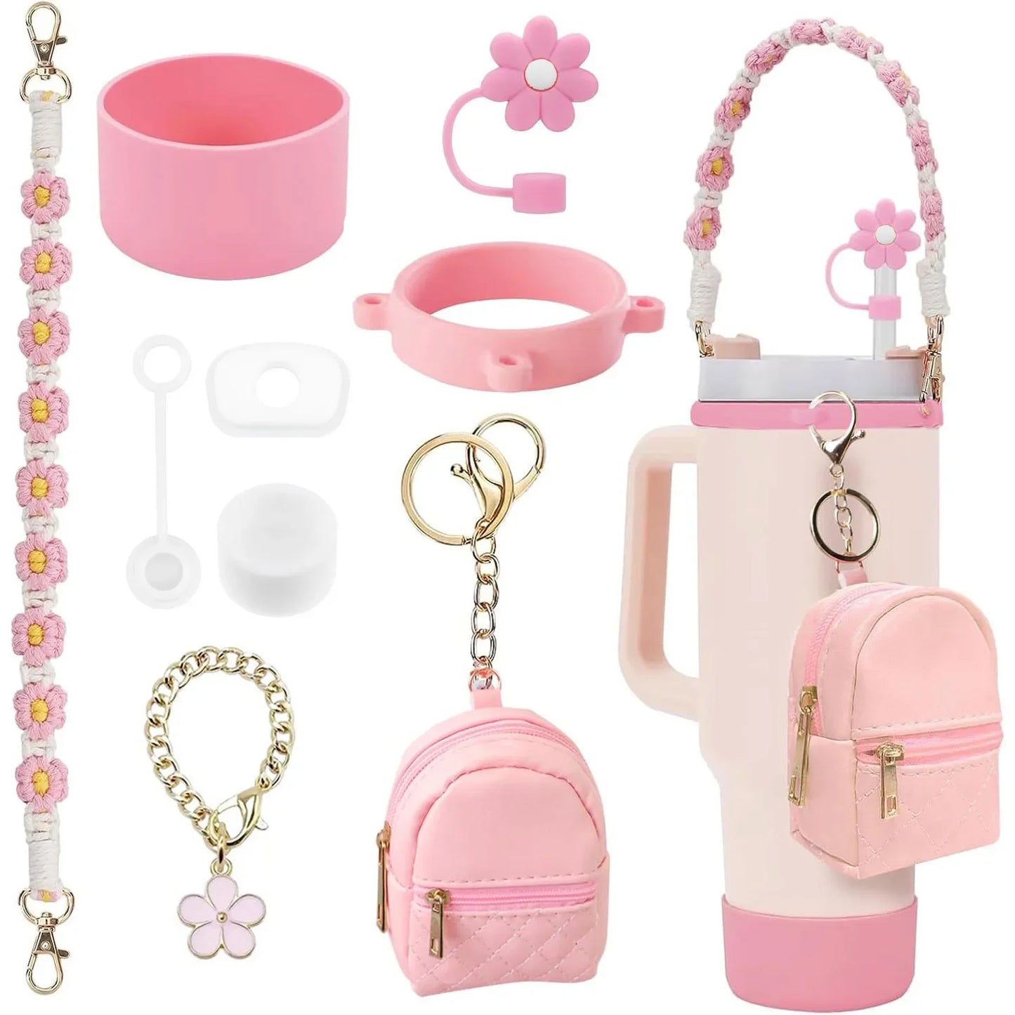 Bottly Starter Kit – 9PCS Bottle Accessories Set | Strap, Coin Purse, Silicone Boot & Straw Cover for 30–40 oz Bottles