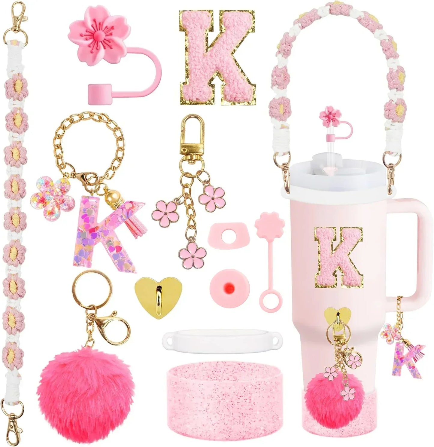 Bottly 12PCS Bottle Accessories Set | Silicone Boot, Handle Strap, Straw Topper & Personalized Sticker