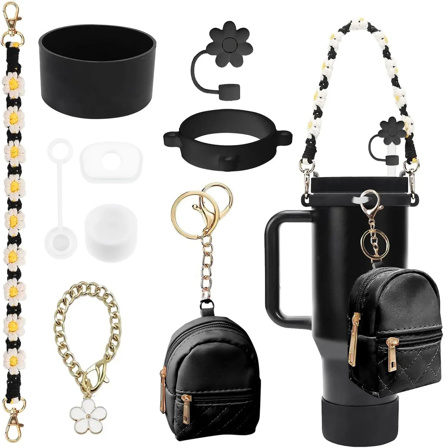 Bottly Starter Kit – 9PCS Bottle Accessories Set | Strap, Coin Purse, Silicone Boot & Straw Cover for 30–40 oz Bottles