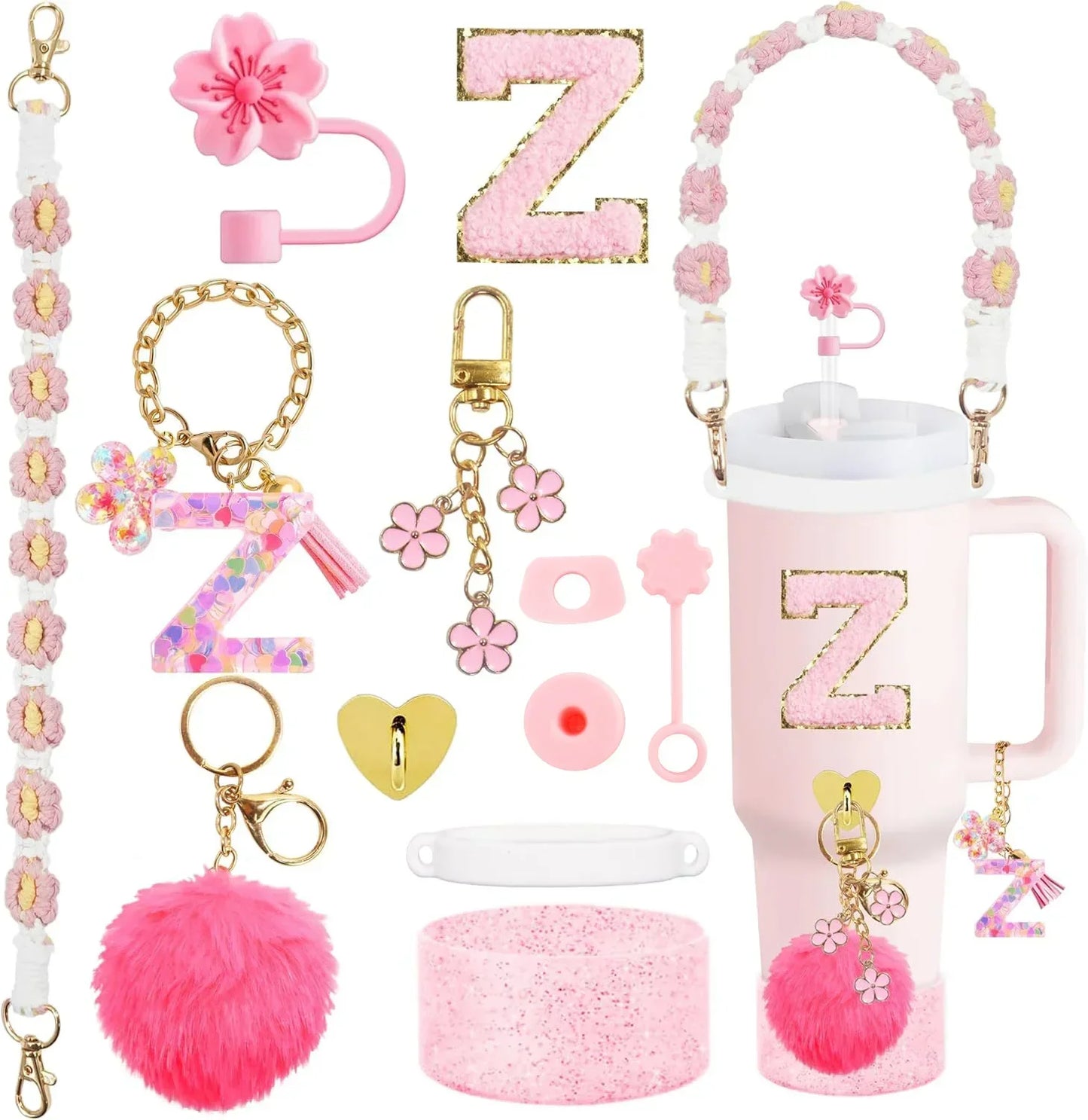 Bottly 12PCS Bottle Accessories Set | Silicone Boot, Handle Strap, Straw Topper & Personalized Sticker