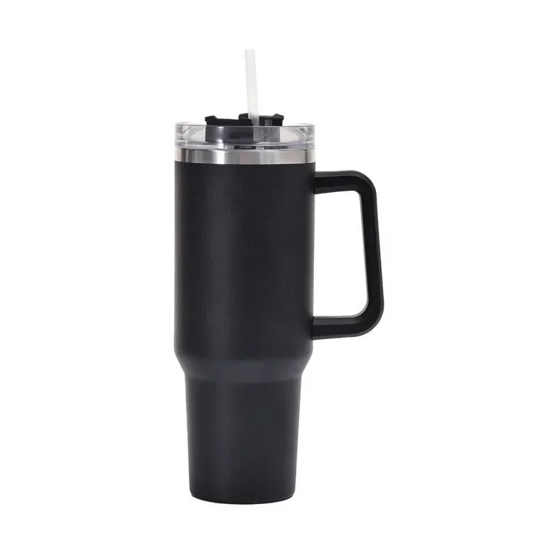 Bottly™ 40oz Stainless Steel Tumbler with Handle & Straw – Double-Walled Thermal Cup