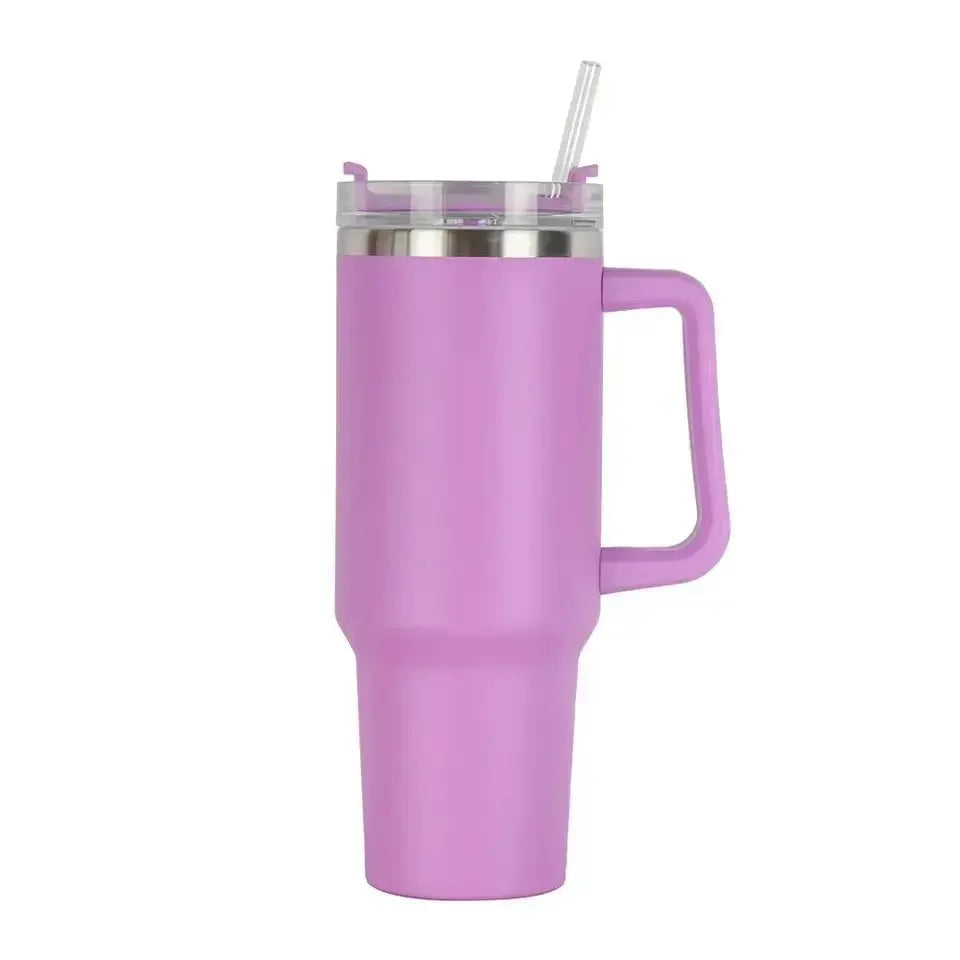 Bottly™ 40oz Stainless Steel Tumbler with Handle & Straw – Double-Walled Thermal Cup