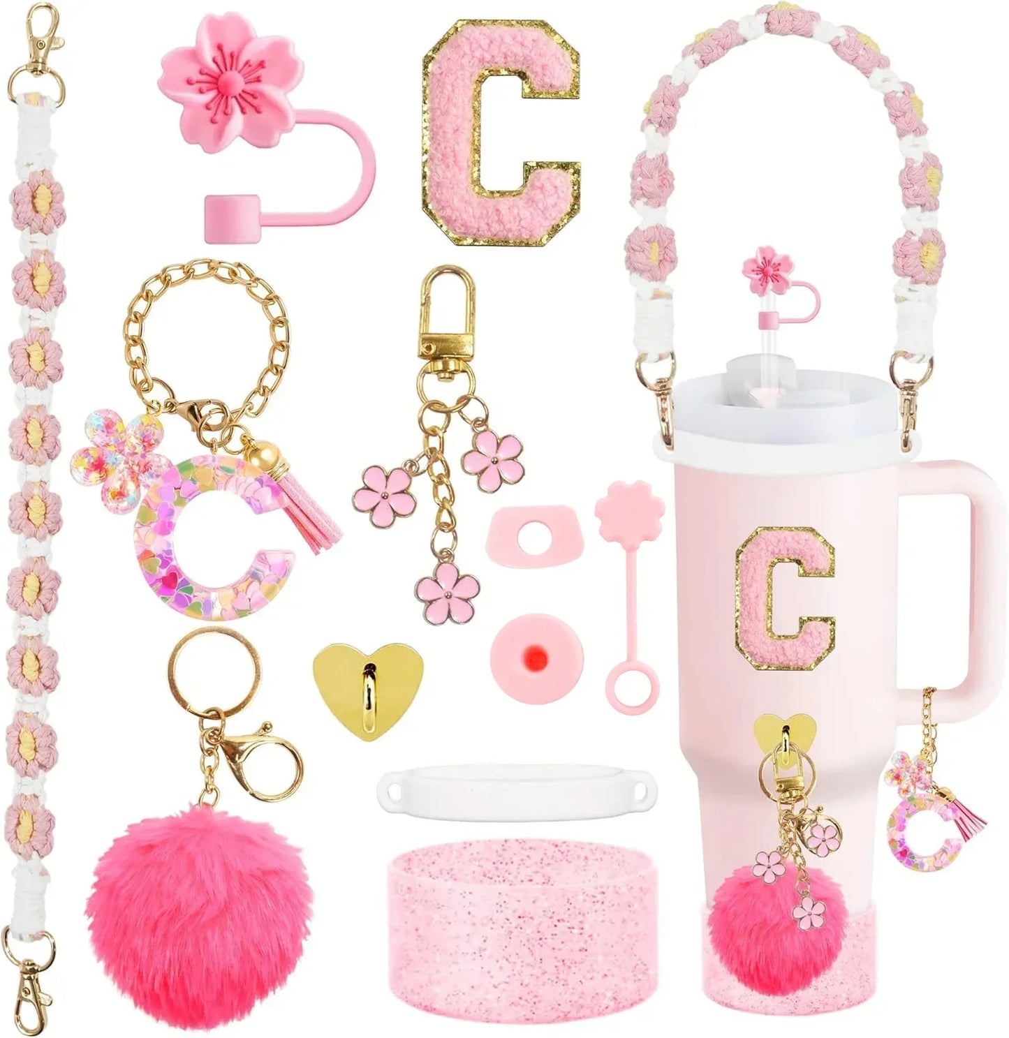 Bottly 12PCS Bottle Accessories Set | Silicone Boot, Handle Strap, Straw Topper & Personalized Sticker