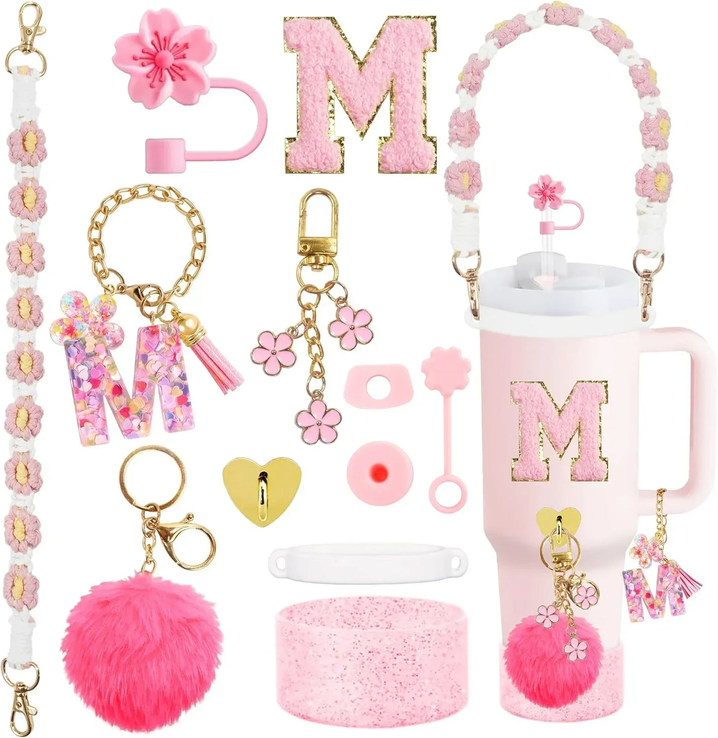 Bottly 12PCS Bottle Accessories Set | Silicone Boot, Handle Strap, Straw Topper & Personalized Sticker