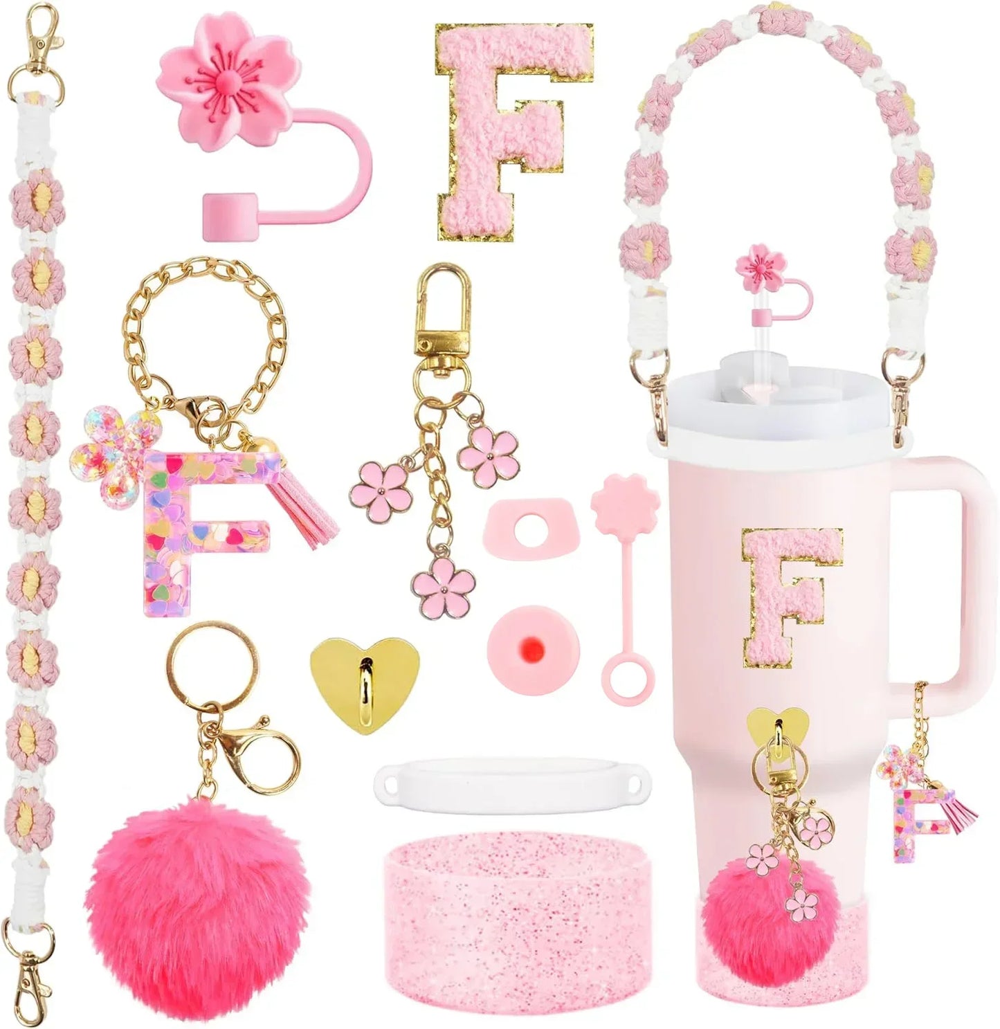 Bottly 12PCS Bottle Accessories Set | Silicone Boot, Handle Strap, Straw Topper & Personalized Sticker