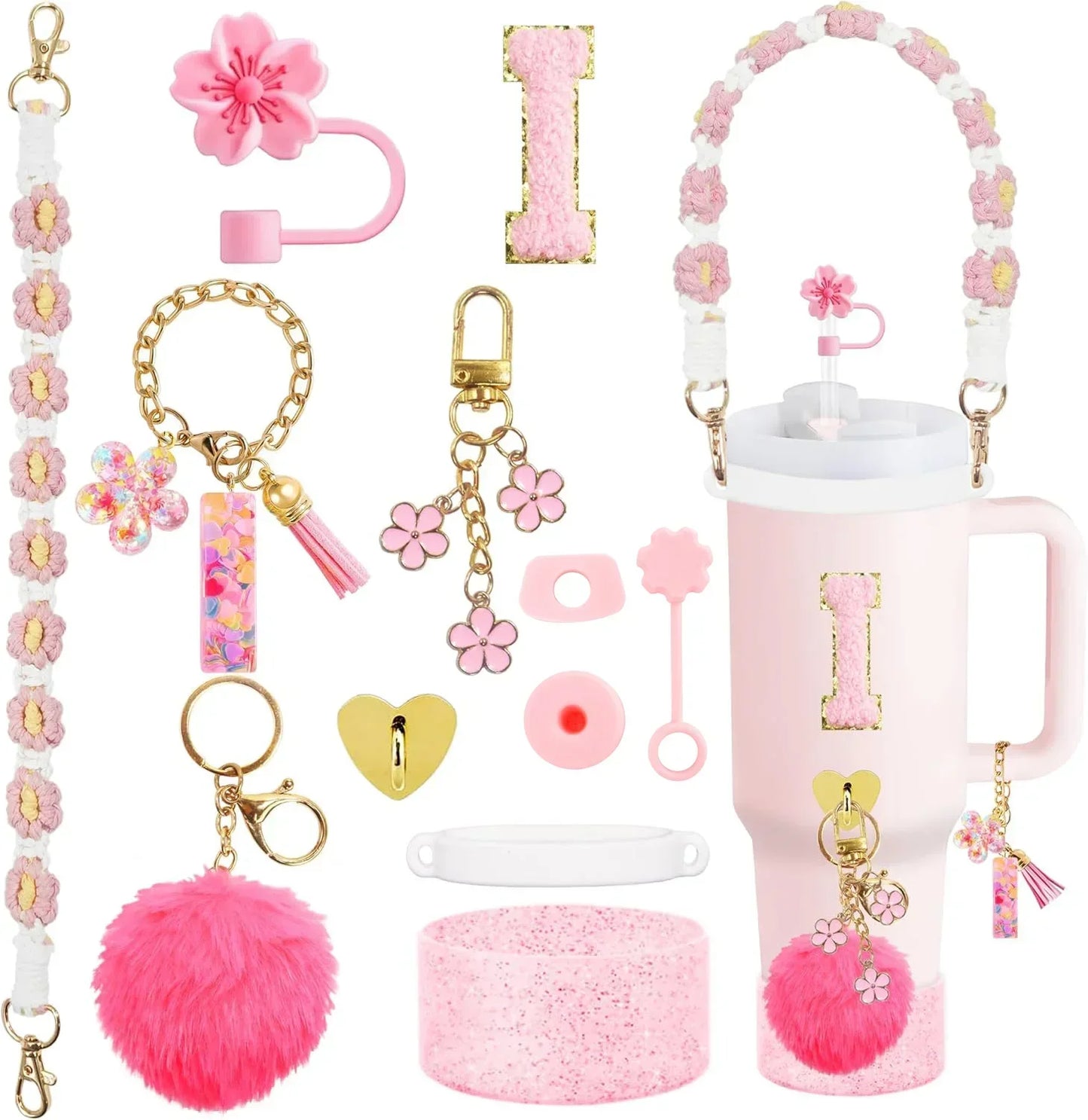 Bottly 12PCS Bottle Accessories Set | Silicone Boot, Handle Strap, Straw Topper & Personalized Sticker