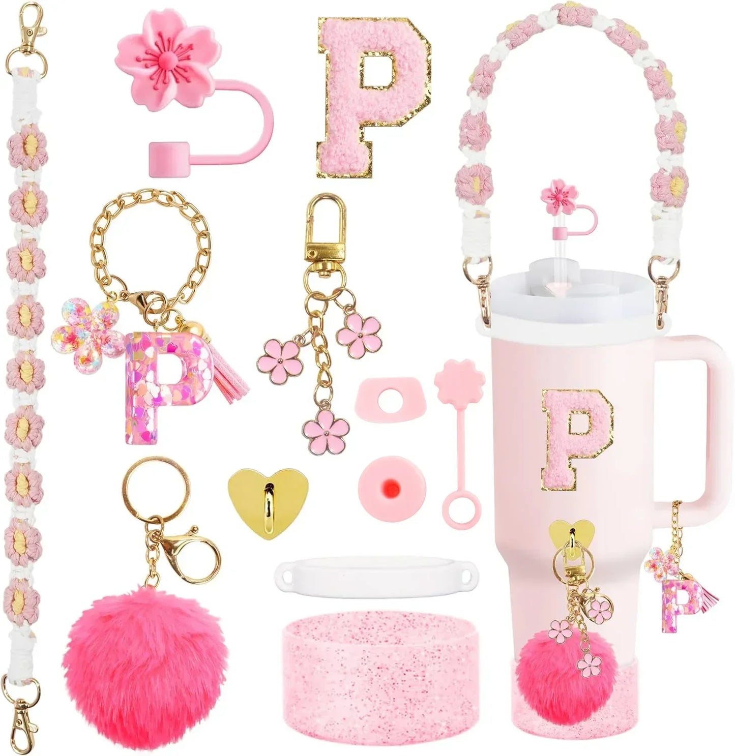 Bottly 12PCS Bottle Accessories Set | Silicone Boot, Handle Strap, Straw Topper & Personalized Sticker