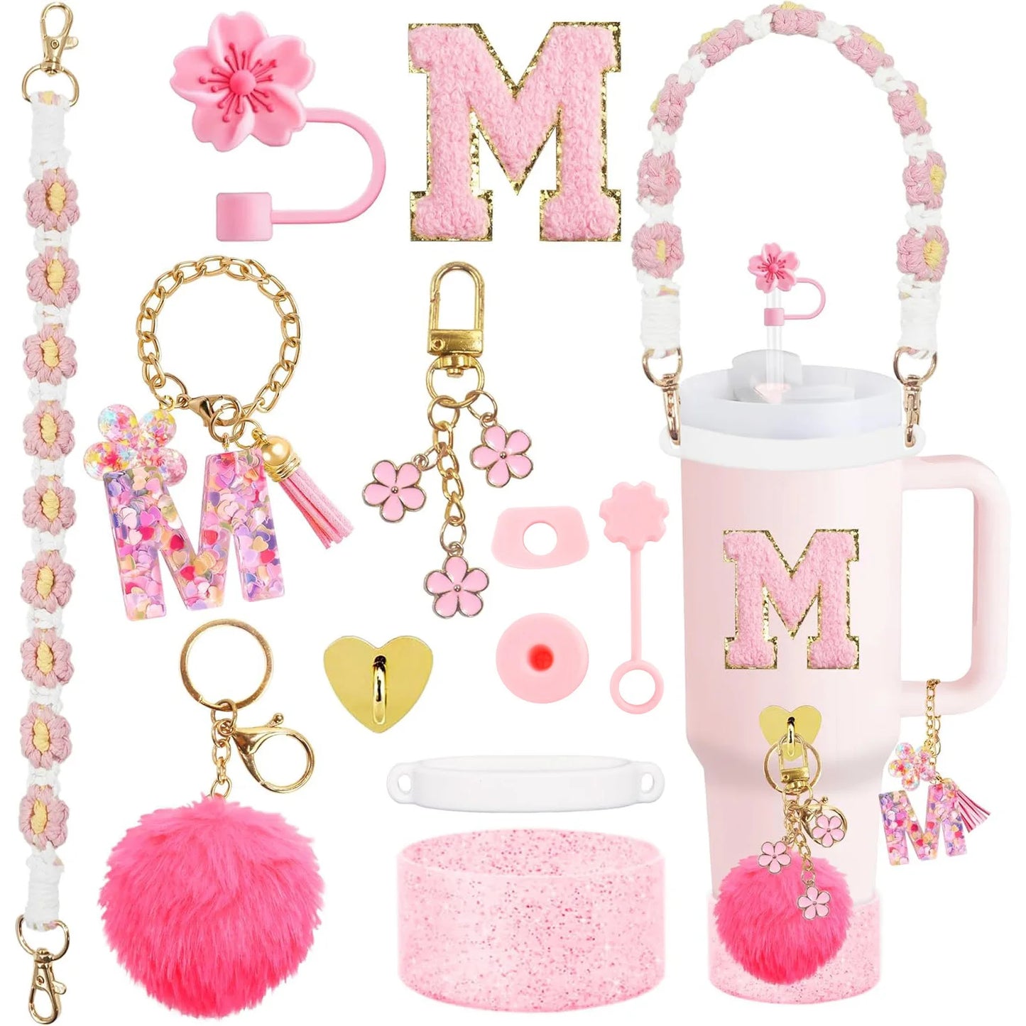 Bottly 12PCS Bottle Accessories Set | Silicone Boot, Handle Strap, Straw Topper & Personalized Sticker