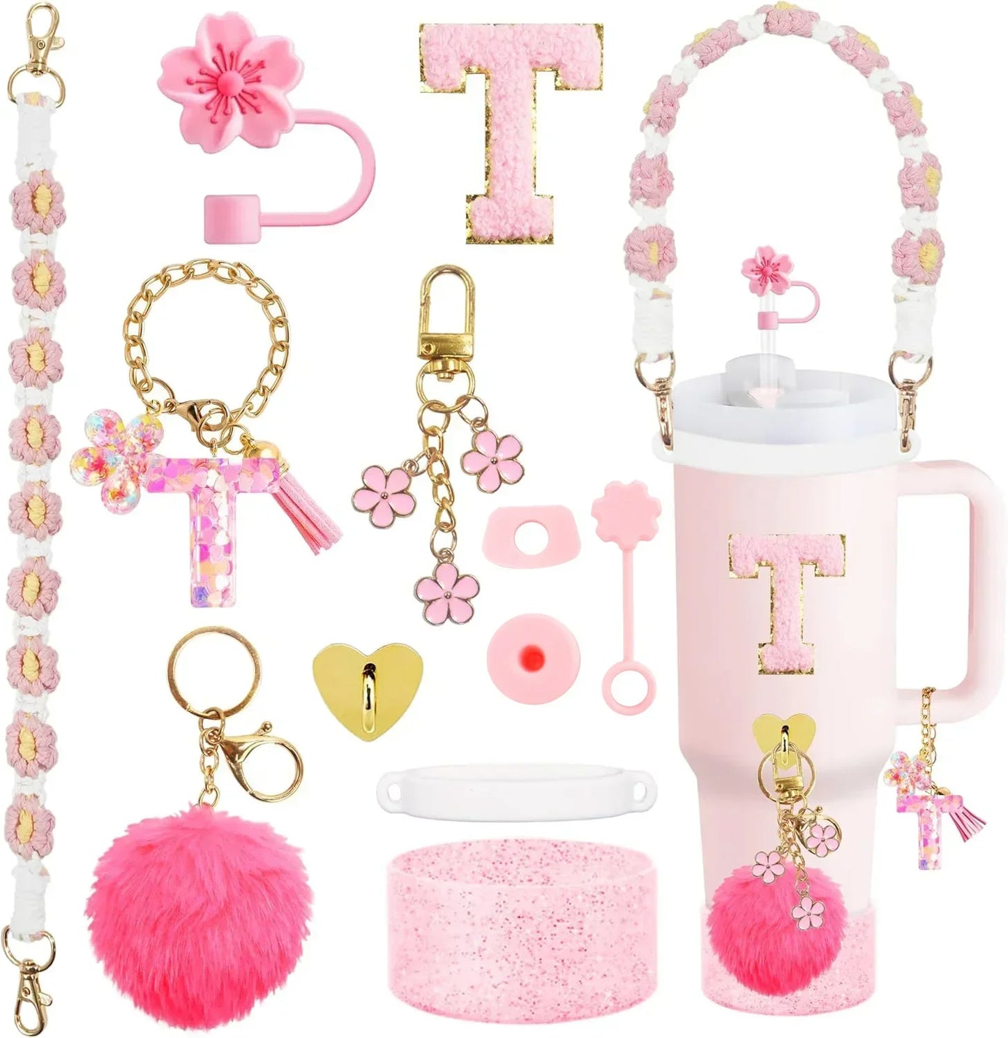 Bottly 12PCS Bottle Accessories Set | Silicone Boot, Handle Strap, Straw Topper & Personalized Sticker