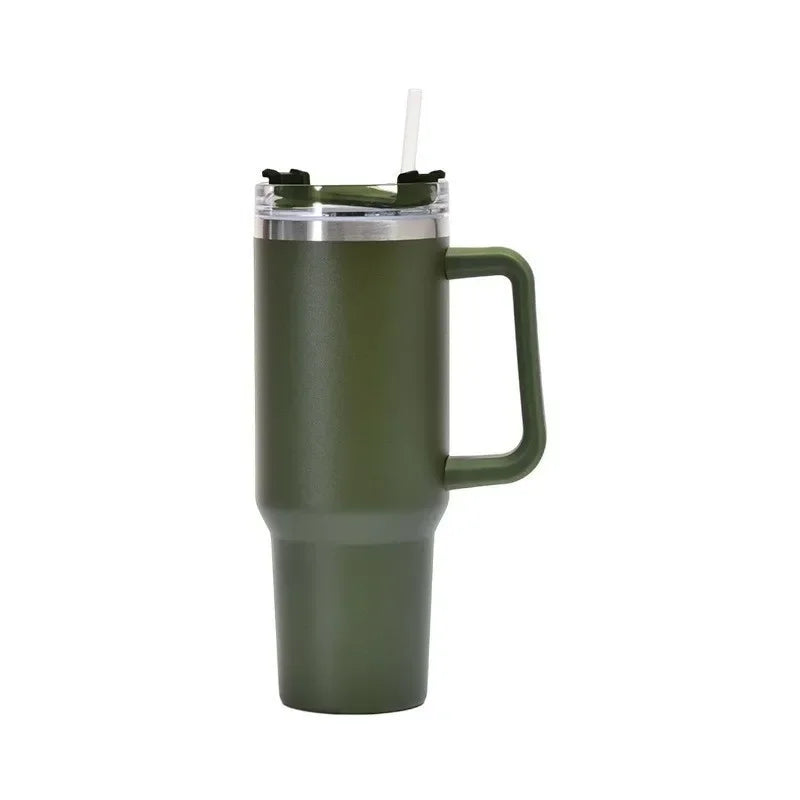 Bottly™ 40oz Stainless Steel Tumbler with Handle & Straw – Double-Walled Thermal Cup