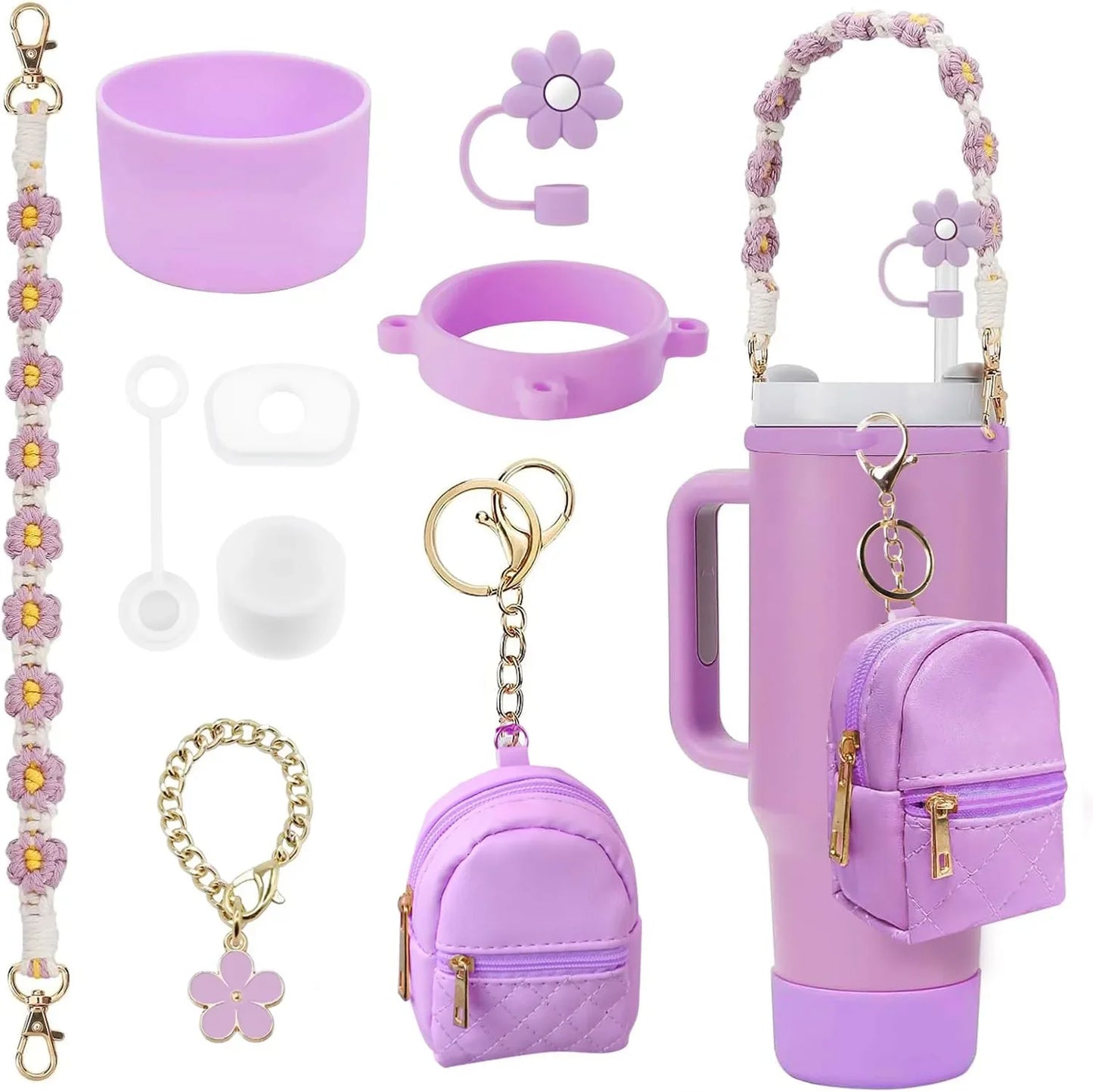 Bottly Starter Kit – 9PCS Bottle Accessories Set | Strap, Coin Purse, Silicone Boot & Straw Cover for 30–40 oz Bottles