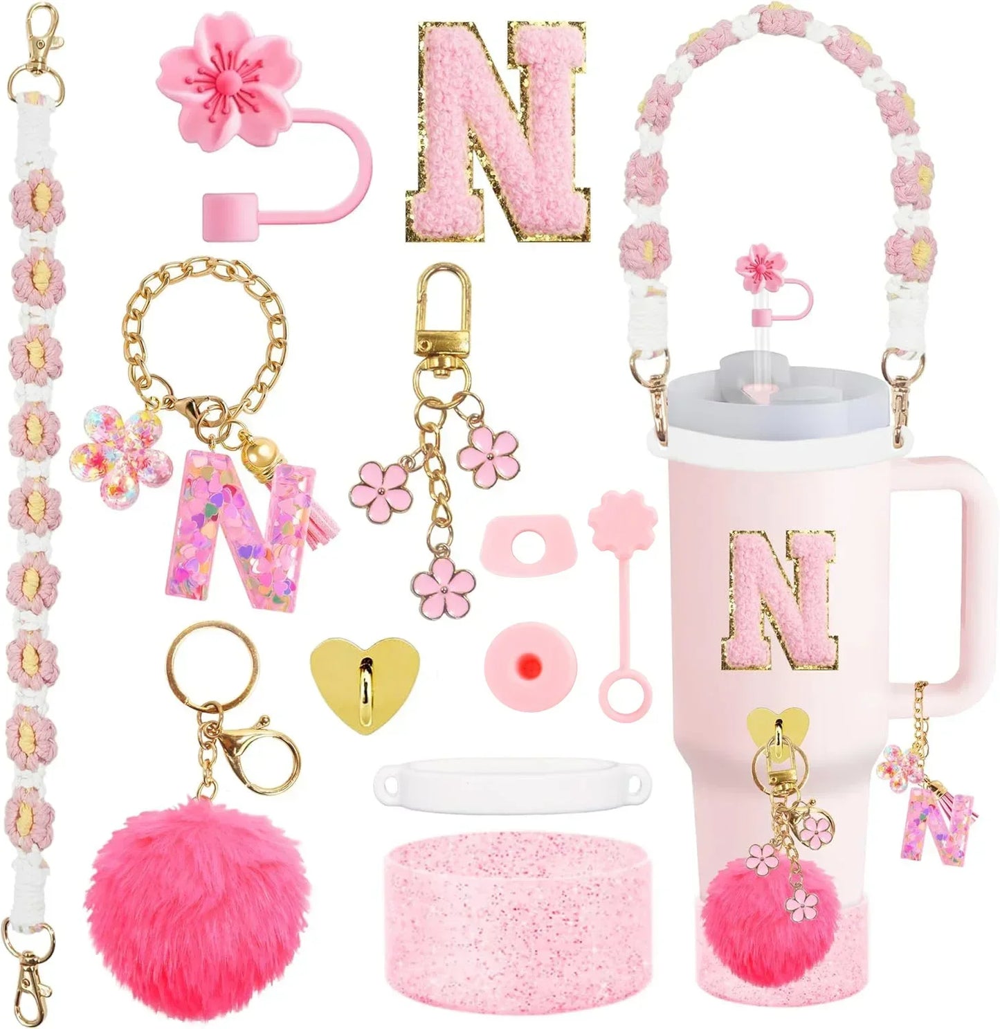 Bottly 12PCS Bottle Accessories Set | Silicone Boot, Handle Strap, Straw Topper & Personalized Sticker