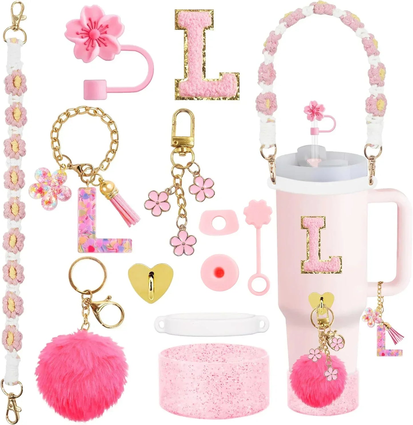 Bottly 12PCS Bottle Accessories Set | Silicone Boot, Handle Strap, Straw Topper & Personalized Sticker